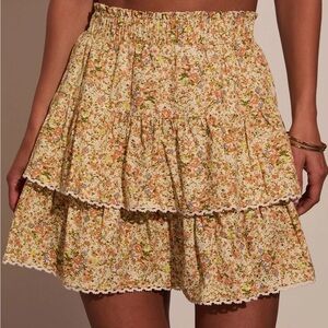 Vici Floral Mini Skirt in Cream and Pink